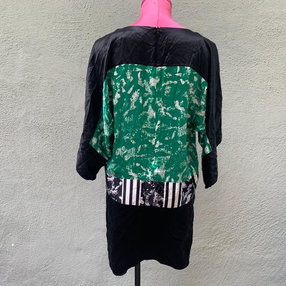 Duro Olowu Silk Dress Cocktail Party Black Green Women Short Long Sleeve - Picture 3 of 6